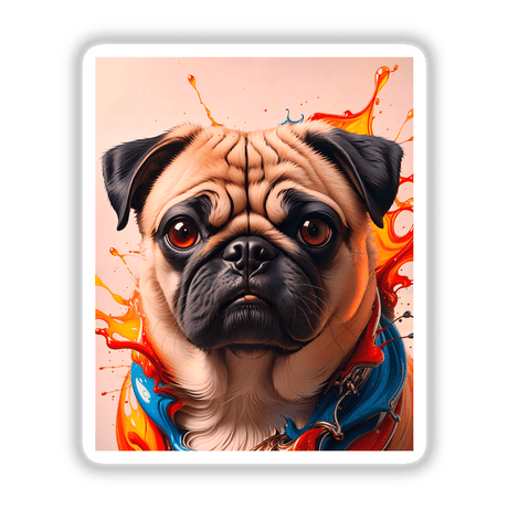 Cute Pug - Animal Portrait featuring a close-up of a pug's face, highlighting its expressive eyes and nose. Available as stickers or digital artwork from Decal Venue.