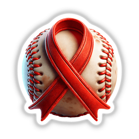Baseball Red Ribbon AIDS Awareness sticker or digital artwork featuring a baseball adorned with a striking red ribbon, symbolizing support and awareness. Perfect for sports enthusiasts and advocates.