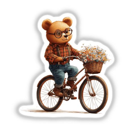 Bear Riding Bicycle with Basket of Flowers
