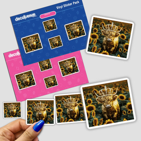 Golden Highland Cow Crown Sunflowers