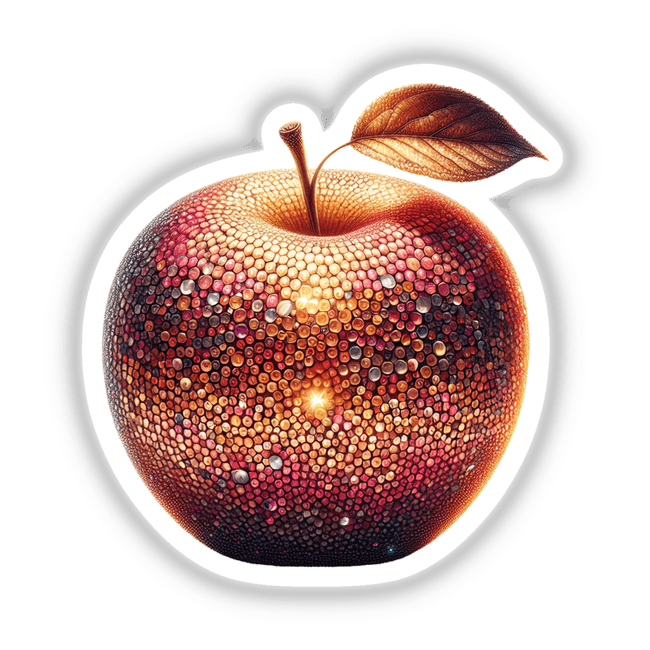 Artful Mosaic Apple: A close-up of a vibrant apple with a leaf, designed for stickers or digital artwork.