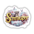Schnauzer dog floating on bubbles