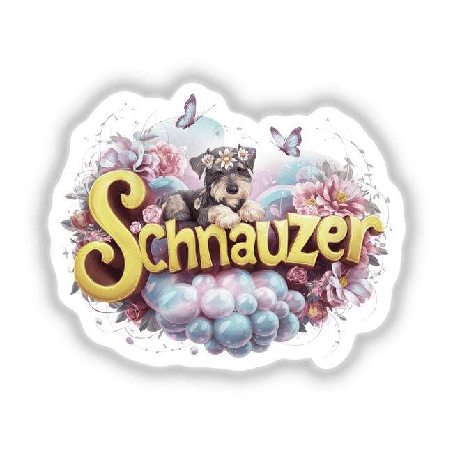 Schnauzer dog floating on bubbles