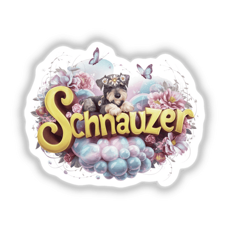 Schnauzer dog floating on bubbles