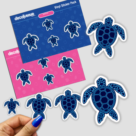 Blue Neon Lava Sea Turtle Design featuring a group of stickers with detailed turtle illustrations, available as unique vinyl stickers or digital artwork from Decal Venue.