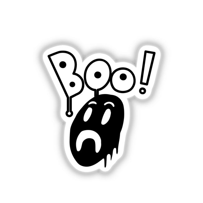 Boo Ghost Face sticker featuring a playful black and white cartoon face, ideal for decorating and digital art collections.