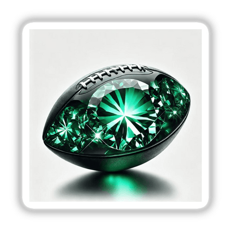 Emerald Gemstone Football Art featuring a football with a prominent green gem in the center, available as stickers or digital downloads from DecalVenue. Ideal for modern sports-themed decor.