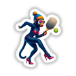 Female Monkey in Bikini and Heels Playing Pickleball: A whimsical illustration of an anthropomorphic monkey in a bikini and heels, playing pickleball with a paddle and ball. Available as stickers or digital artwork.