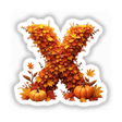 Thanksgiving Letter X Clipart - Fall Leaves and Pumpkins Design, featuring pumpkins, leaves, and corn cobs. Available as Stickers or Commercial Use Download.
