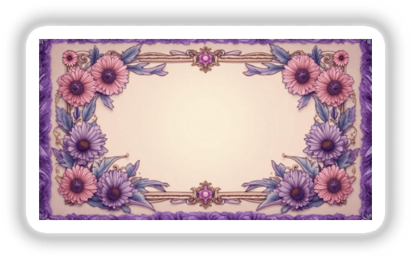 Elegant Purple Floral Clipart Label with a blank space for quotes, available as a digital download with commercial rights. Features a rectangular frame adorned with detailed flowers.