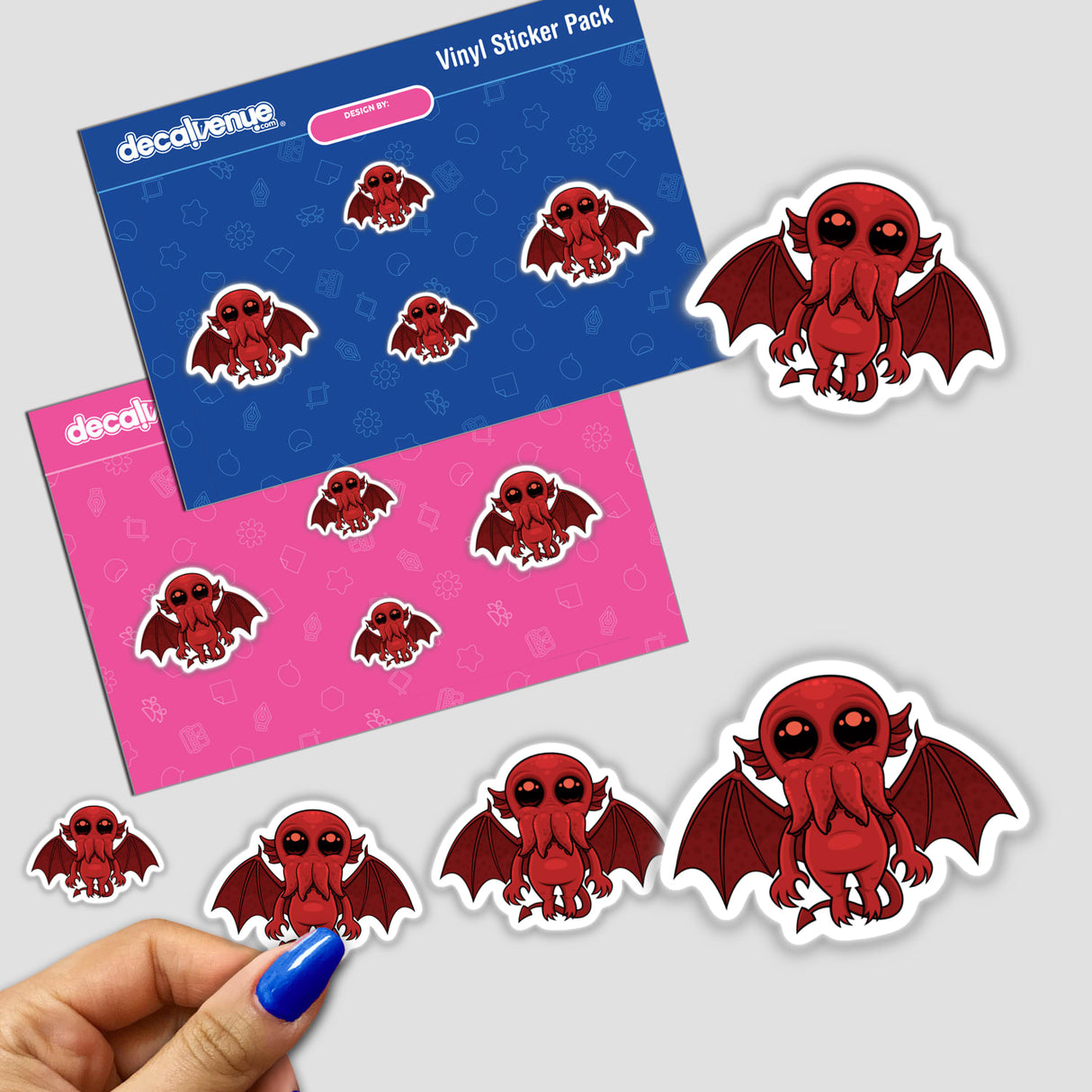 Adorable Red Cthulhu Sea Monster sticker featuring a playful cartoon design, perfect for adding a whimsical touch to your collection. Available as a sticker or digital artwork from Decal Venue.
