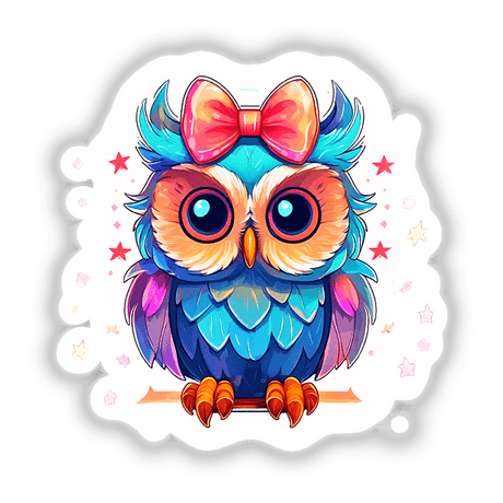 Owlet cartoon with a bow, available as stickers or digital artwork from Decal Venue.