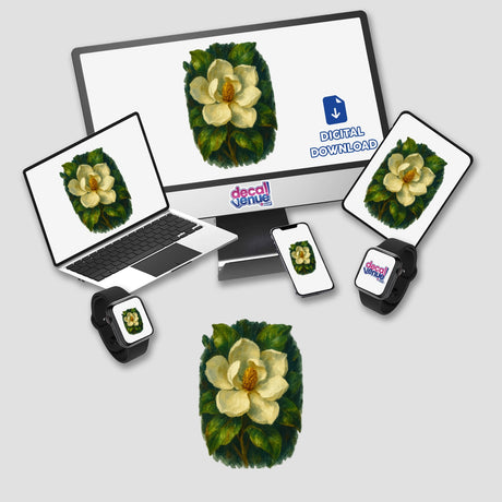Louisiana Mississippi State Flower Sticker or Clipart features a detailed Magnolia Blossom Art, available as stickers or digital artwork with commercial rights, offered by Decal Venue's unique collection.