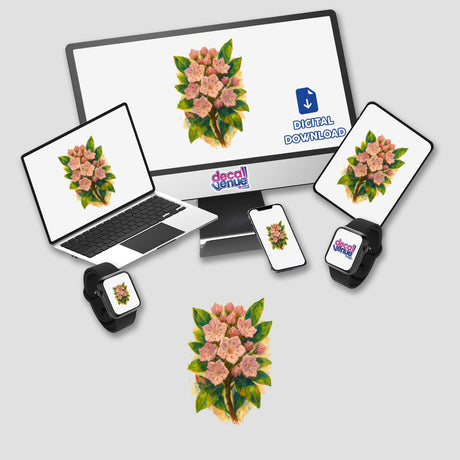Connecticut State Flower Sticker or Clipart with Commercial Rights, depicting Mountain Laurel Artwork, available as stickers or digital artwork, ideal for adding a unique touch to any project.