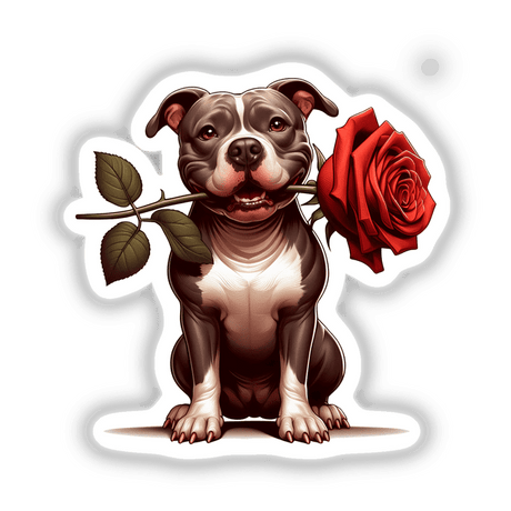 Sitting Pitbull Dog w/ Rose