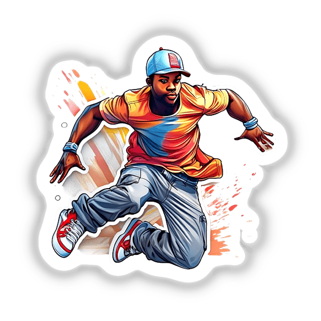 Dynamic urban street artist jumping with vibrant color palette