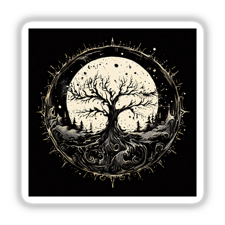 Tree of Life design available as stickers or digital artwork, featuring intricate branches and roots, embodying nature's interconnectedness. Ideal for enhancing personal spaces with symbolic, artistic flair.