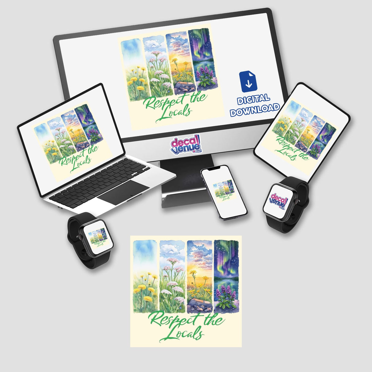 Respect the Locals Sticker or Clipart with Commercial Rights - Maine Wildflower Art showcasing intricate wildflower designs, ideal for vinyl stickers or digital art, reflecting Decal Venue's unique artistic style.