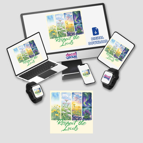 Respect the Locals Sticker or Clipart with Commercial Rights - Maine Wildflower Art showcasing intricate wildflower designs, ideal for vinyl stickers or digital art, reflecting Decal Venue's unique artistic style.