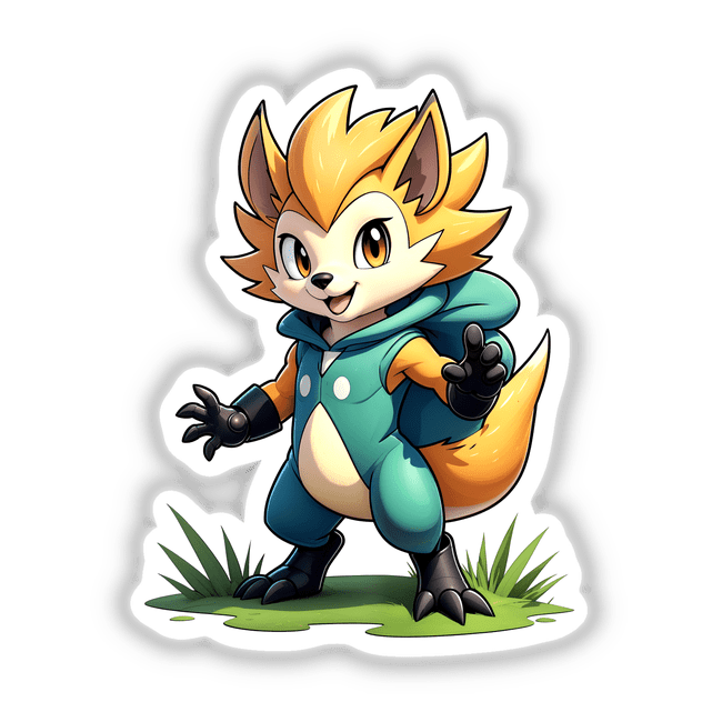 Furry Fighter - Spike Fury The Hedgehog depicted as a cartoon fox in a hoodie, available as stickers or digital artwork, highlighting the character's dynamic pose and expressive features.