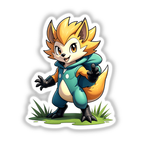 Furry Fighter - Spike Fury The Hedgehog depicted as a cartoon fox in a hoodie, available as stickers or digital artwork, highlighting the character's dynamic pose and expressive features.