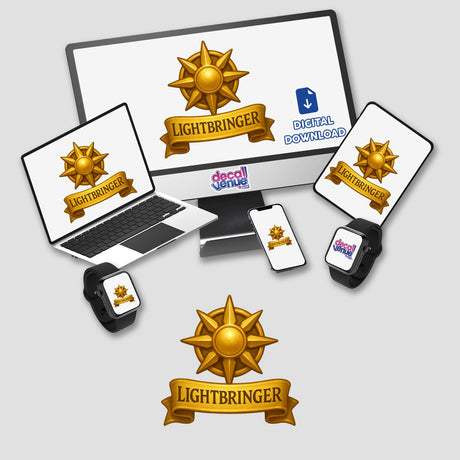 Lightbringer – RPG-Style Skill Badge features a gold radiant emblem design, available as stickers or digital artwork, embodying Decal Venue's unique vinyl stickers and digital art offerings.
