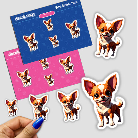 A Cute Chihuahua sticker pack featuring cartoon dogs with big ears, available as stickers or digital artwork, showcasing the unique vinyl designs from Decal Venue.