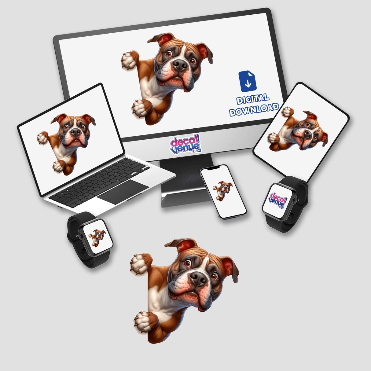 Curious Peeking Boxer Dog Digital Artwork