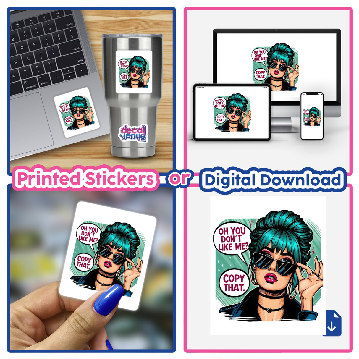 Pop art design featured as a versatile sticker or digital artwork, capturing a bold and dynamic aesthetic typical of Decal Venue's unique vinyl and digital art offerings.