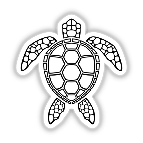 Black Outline Sea Turtle Design featuring intricate black and white patterns, available as vinyl stickers or digital artwork from Decal Venue, showcasing unique, artistic turtle imagery.