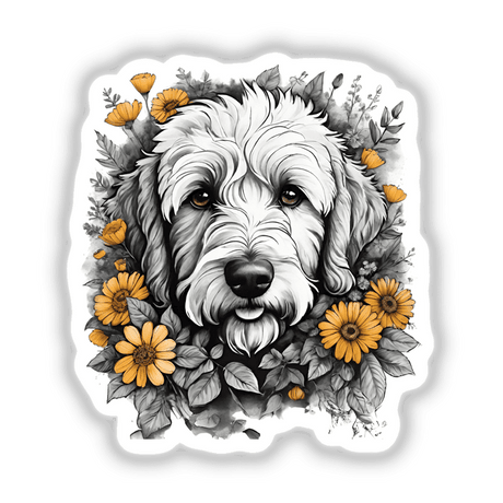 Goldendoodle Dog Portrait Floral Accents PA47