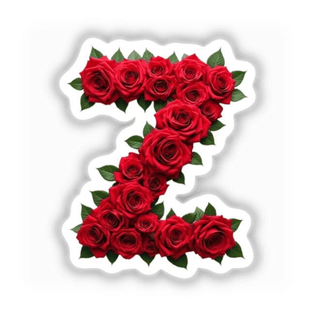 Elegant Floral Letter Z Clipart - Downloadable Sticker with Commercial Rights, featuring an intricate design of roses and leaves, perfect for adding a romantic touch to any project.
