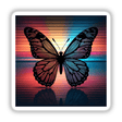 Butterfly Silhouette with Multi-Color Stripes, depicting a butterfly with vibrant patterns, available as stickers or digital artwork.