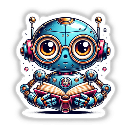 Robot With Reading Glasses Open Book