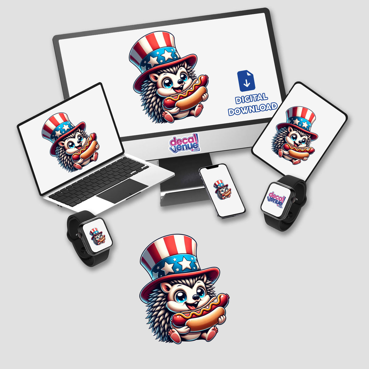 Hedgehog Wearing Uncle Sam Hat Eating a Hot Dog