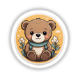 Adorable teddy bear digital artwork with floral accents, perfect sticker or decal for expressing your style.