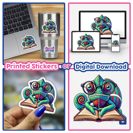 Chameleon With Reading Glasses Open Book