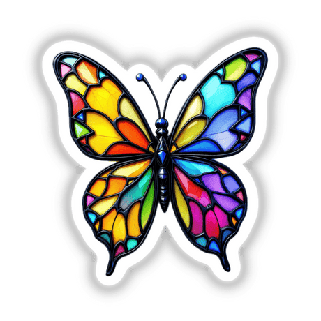 Butterfly Stained Glass Style sticker or digital artwork showcases a vivid butterfly with intricate wing details, reflecting Decal Venue's unique art collection.