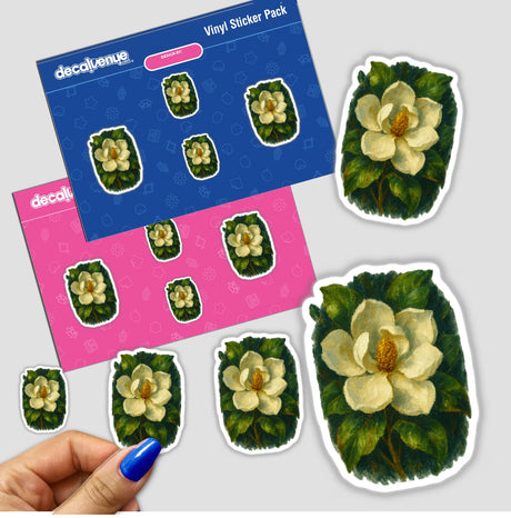 Louisiana Mississippi State Flower Sticker or Clipart featuring a detailed Magnolia Blossom Art, available with commercial rights. Perfect for stickers or digital artwork lovers seeking unique designs.