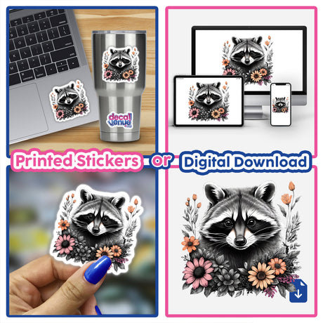 Raccoon Portrait Floral Accents PA64