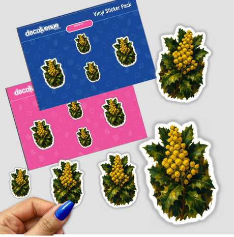 Oregon State Flower Sticker or Clipart with Commercial Rights - Oregon Grape Blossom Art, showcasing detailed, artistic representation of the Oregon grape blossom, available as stickers or digital artwork.