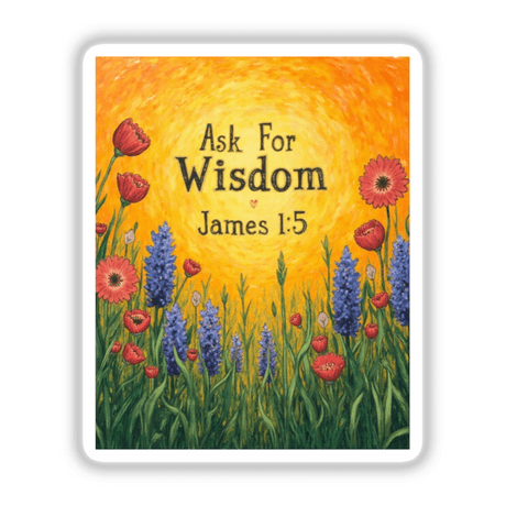 Fauvist Spring Anemone “Ask For Wisdom” James 1:5 Sticker or Clipart features an artistic painting of flowers and grass, available as a unique sticker or digital artwork from Decal Venue.
