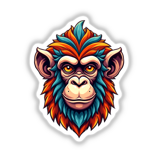 A Cool Monkey King cartoon illustration, showcasing a stylized monkey face with distinctive features, available as stickers or digital artwork from Decal Venue's unique collection.