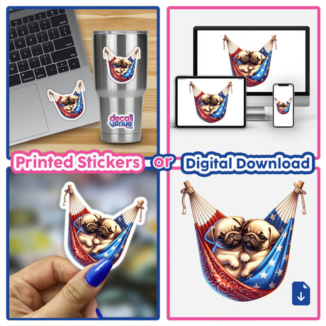 Pug Dogs in American Flag Bandana Hammock