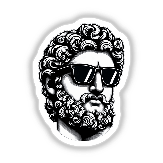 Hipster Greek: Illustration of a bearded man with sunglasses, available as stickers or digital artwork.