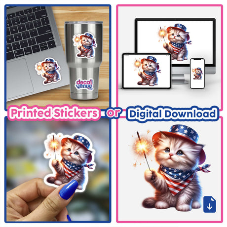 Fluffy Kitten Holding Sparkler 4th of July