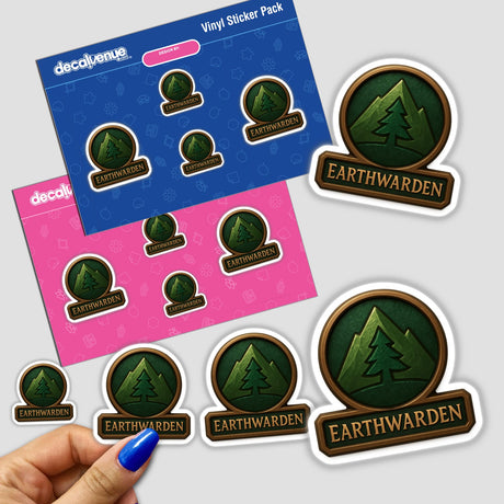 Earthwarden – RPG-Style Skill Badge features a bronze and green nature crest, available as stickers or digital artwork, embodying Decal Venue's unique vinyl and digital art ethos.
