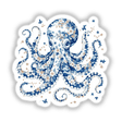 Chinoiserie Octopus: Intricate blue and white octopus design adorned with floral elements, available as unique stickers or digital artwork from Decal Venue.