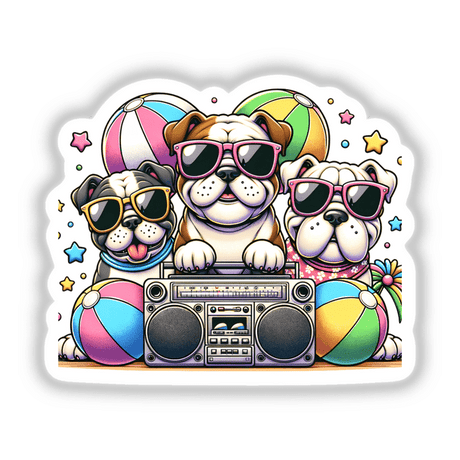 English Bulldog Beach Party Sunglasses Boombox