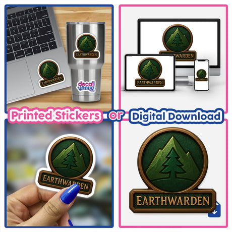 Earthwarden – RPG-Style Skill Badge showcases a bronze and green nature crest, available as unique stickers or digital artwork, reflecting Decal Venue's specialty in distinctive vinyl designs.